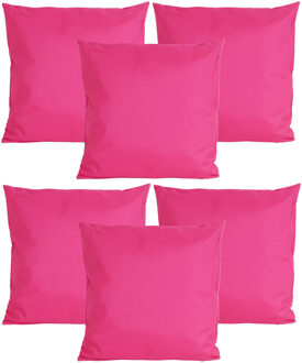 Anna's Collection Buiten of tuin sier kussens - 6x - fuchsia roze - 45 x 45 cm - binnen/buiten - tuinbank