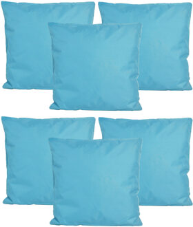 Anna's Collection Buiten of tuin sier kussens - 6x - lichtblauw - 45 x 45 cm - binnen/buiten - tuinbank