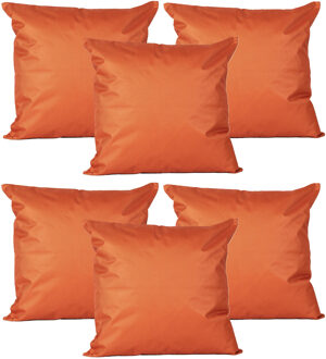 Anna's Collection Buiten of tuin sier kussens - 6x - oranje - 45 x 45 cm - binnen/buiten - tuinbank
