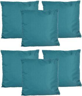 Anna's Collection Buiten of tuin sier kussens - 6x - petrol blauw - 45 x 45 cm - binnen/buiten - tuinbank