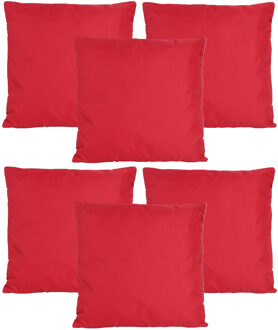 Anna's Collection Buiten of tuin sier kussens - 6x - rood - 45 x 45 cm - binnen/buiten - tuinbank