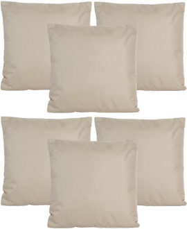 Anna's Collection Buiten of tuin sier kussens - 6x - taupe - 45 x 45 cm - binnen/buiten - tuinbank