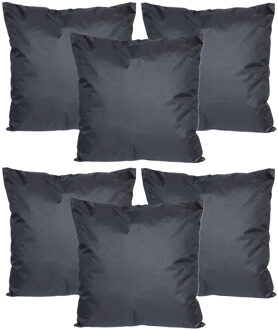 Anna's Collection Buiten of tuin sier kussens - 6x - zwart - 45 x 45 cm - binnen/buiten - tuinbank