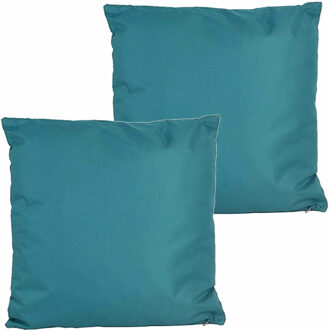 Anna's Collection Buitenkussen - 2x - petrol blauw - 60 x 60 cm - binnen/buiten