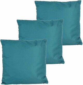 Anna's Collection Buitenkussen - 3x - petrol blauw - 60 x 60 cm - binnen/buiten