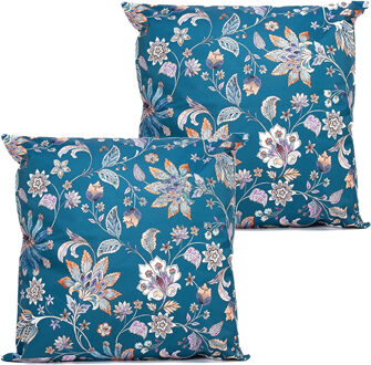 Anna's collection buitenkussen bloem - 2x - blauw/paars - 60 x 60 cm - tuinstoelkussens