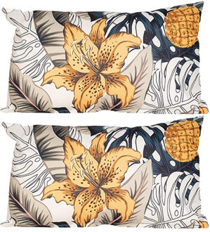 Anna's Collection Buitenkussen bloem - 2x - geel - 30 x 50 x 10 cm - Water en UV bestendig