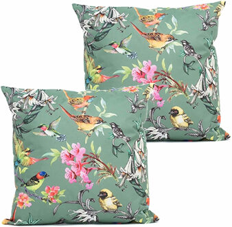 Anna's collection buitenkussen bloem - 2x - groen - 45 x 45 cm - tuinstoelkussens