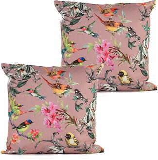 Anna's Collection Buitenkussen bloem - 2x - oud roze - 45 x 45 cm - Water en UV bestendig