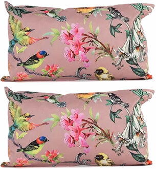 Anna's Collection Buitenkussen bloem - 2x - roze - 30 x 50 cm - Water en UV bestendig