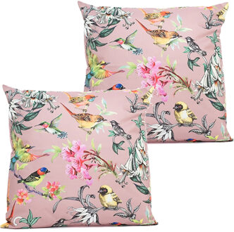 Anna's Collection Buitenkussen bloem - 2x - roze - 60 x 60 cm - Water en UV bestendig