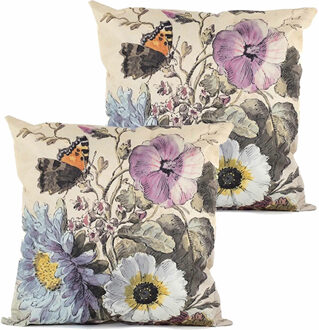 Anna's Collection Buitenkussen bloem - 2x - wit - 45 x 45 cm - Water en UV bestendig