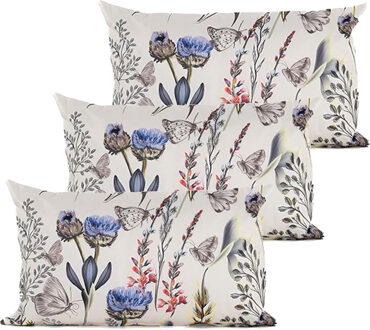 Anna's Collection Buitenkussen bloem - 3x - Creme/paars - 30 x 50 cm - Water en UV bestendig
