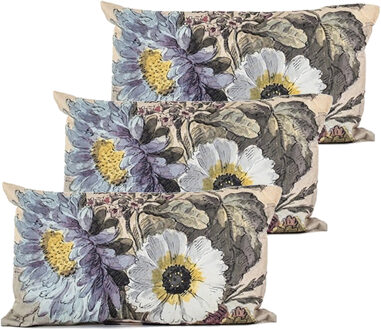 Anna's Collection Buitenkussen bloem - 3x - Creme/wit - 30 x 50 cm - Water en UV bestendig