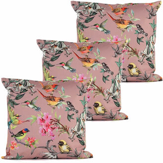 Anna's Collection Buitenkussen bloem - 3x - oud roze - 45 x 45 cm - Water en UV bestendig