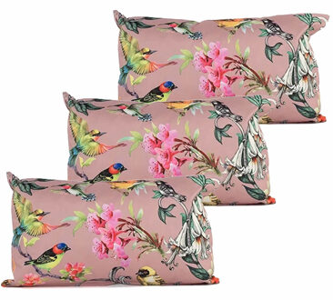 Anna's Collection Buitenkussen bloem - 3x - roze - 30 x 50 cm - Water en UV bestendig