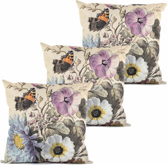 Anna's Collection Buitenkussen bloem - 3x - wit - 45 x 45 cm - Water en UV bestendig