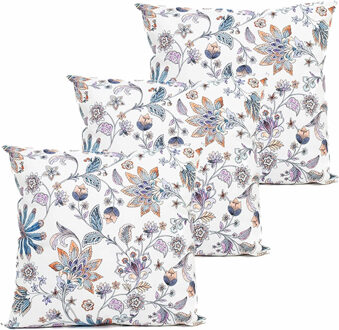 Anna's Collection Buitenkussen bloem - 3x - wit - 45 x 45 cm - Water en UV bestendig