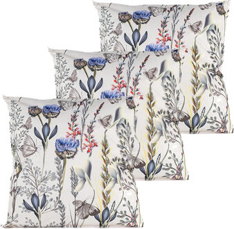 Anna's Collection Buitenkussen bloem - 3x - wit/paars - 60 x 60 cm - Water en UV bestendig