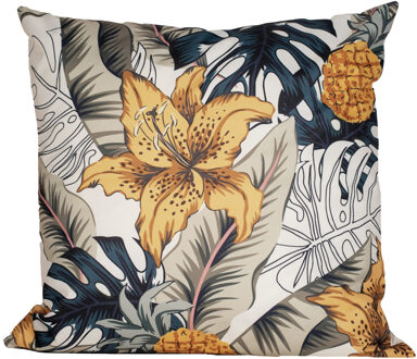 Anna's Collection Buitenkussen bloem - blauw/geel - 45 x 45 cm - Water en UV bestendig