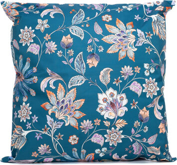 Anna's Collection buitenkussen bloem - blauw|paars - 60 x 60 cm