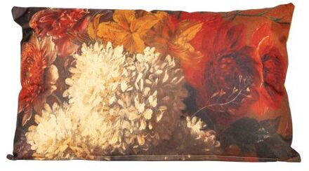 Anna's Collection buitenkussen bloem - Bruin/creme - 30 x 50 cm - Sierkussens