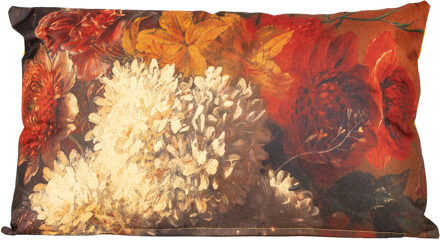 Anna's Collection Buitenkussen bloem - Bruin/creme - 30 x 50 cm - Water en UV bestendig