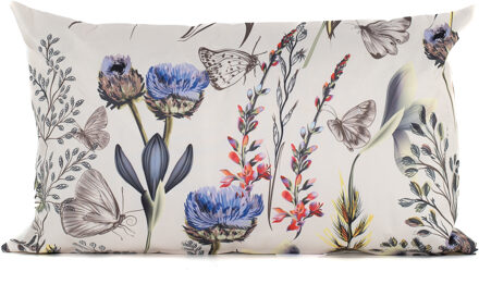 Anna's Collection Buitenkussen bloem - Creme/paars - 30 x 50 cm - Water en UV bestendig