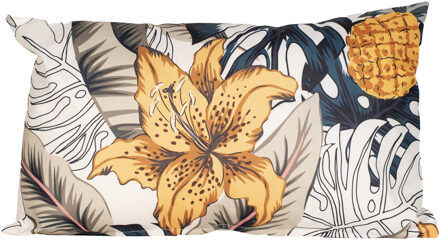 Anna's Collection Buitenkussen bloem - geel - 30 x 50 x 10 cm - Water en UV bestendig