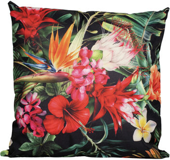 Anna's Collection buitenkussen bloem - rood|zwart - 60 x 60 cm