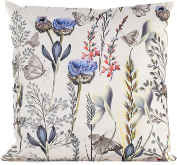 Anna's Collection Buitenkussen bloem - wit/paars - 45 x 45 cm - Water en UV bestendig