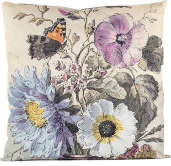 Anna's Collection Buitenkussen bloem - wit/paars - 60 x 60 cm - Water en UV bestendig