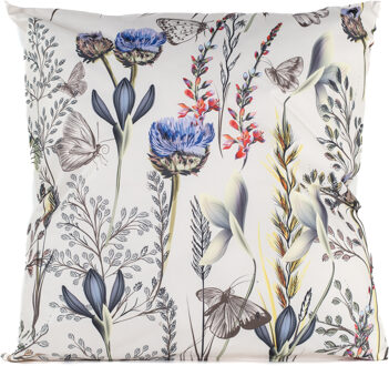 Anna's Collection Buitenkussen bloem - wit/paars - 60 x 60 cm - Water en UV bestendig