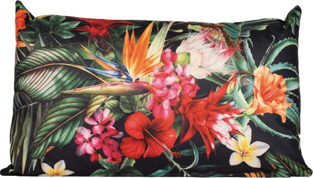 Anna's Collection buitenkussen bloem - zwart/rood - 30 x 50 cm - Sierkussens