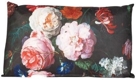 Anna's Collection buitenkussen bloem - Zwart/roze - 30 x 50 cm - Sierkussens