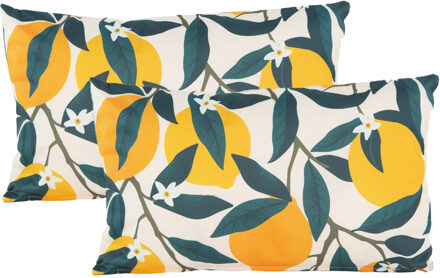 Anna's Collection Buitenkussen citroenen - 2x - geel/groen - 30 x 50 cm - Water en UV bestendig - kussentje voor buite