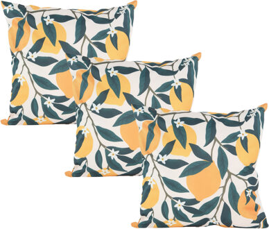 Anna's Collection Buitenkussen citroenen - 3x - geel/groen - 60 x 60 cm - Water en UV bestendig - kussens voor buiten