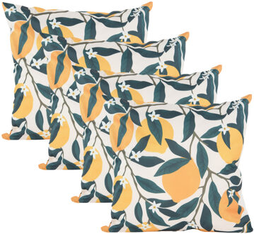 Anna's Collection Buitenkussen citroenen - 4x - geel - 45 x 45 cm - Water en UVbestendig