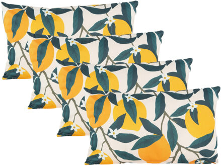 Anna's Collection Buitenkussen citroenen - 4x - geel/groen - 30 x 50 cm - Water en UV bestendig - voor buiten
