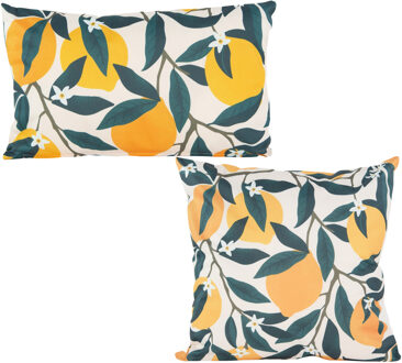 Anna's Collection Buitenkussen citroenen set - 4 stuks - geel - Water en UV bestendig