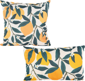 Anna's Collection Buitenkussen citroenen set - 4 stuks - groen - Water en UV bestendig