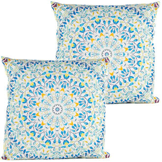 Anna's Collection Buitenkussen mandala - 2x - blauw/wit - 60 x 60 cm - Water en UV bestendig