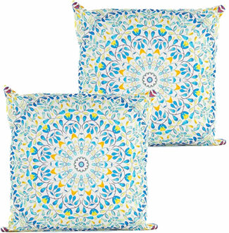 Anna's Collection Buitenkussen mandala - 2x - wit - 45 x 45 cm - Water en UV bestendig