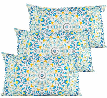 Anna's Collection Buitenkussen mandala - 3x - blauw - 30 x 50 cm - Water en UV bestendig