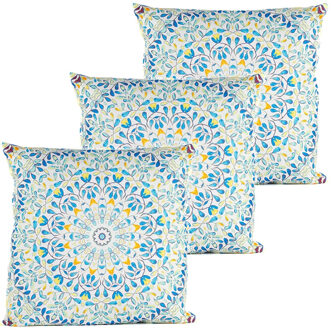 Anna's Collection Buitenkussen mandala - 3x - blauw/wit - 60 x 60 cm - Water en UV bestendig