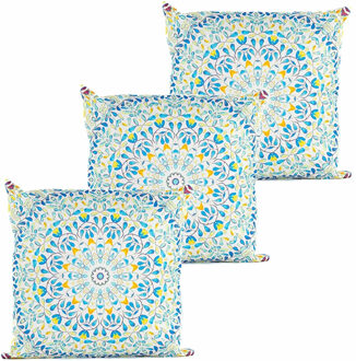 Anna's Collection Buitenkussen mandala - 3x - wit - 45 x 45 cm - Water en UV bestendig
