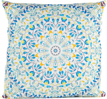 Anna's Collection Buitenkussen mandala - blauw/wit - 60 x 60 cm - Water en UV bestendig