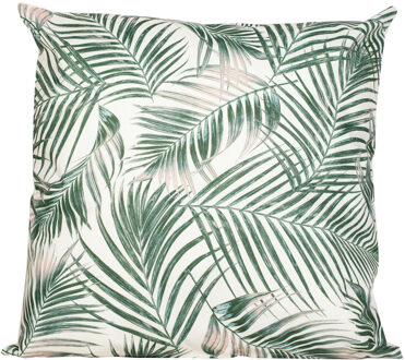 Anna's Collection buitenkussen palm - wit|groen - 60 x 60 cm