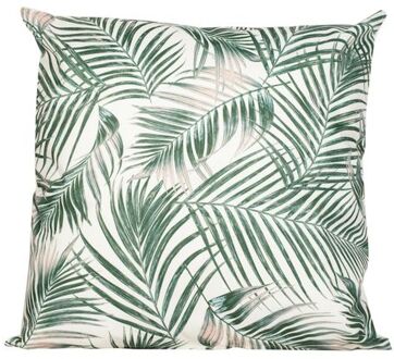 Anna's Collection buitenkussen palm - wit|groen - 60 x 60 cm