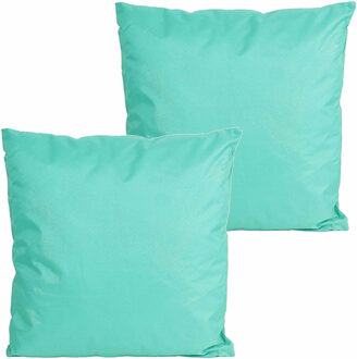 Anna's Collection Buitenkussens - 2x - turquoise blauw - 60 x 60 cm - binnen/buiten
